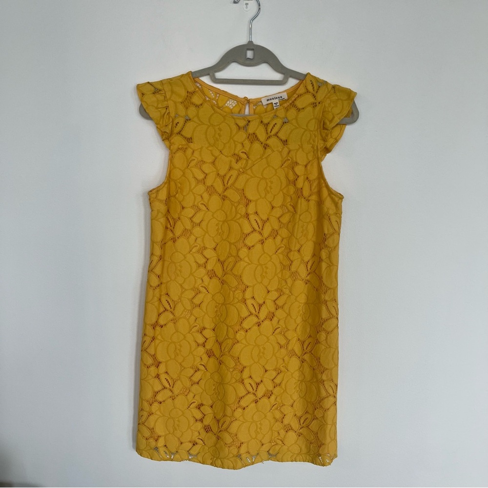 Monteau Dress Yellow Lace Lined Medium